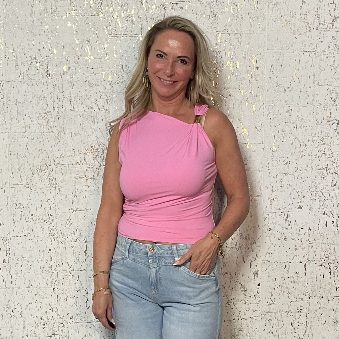 Top Goudkleurig Detail Roze