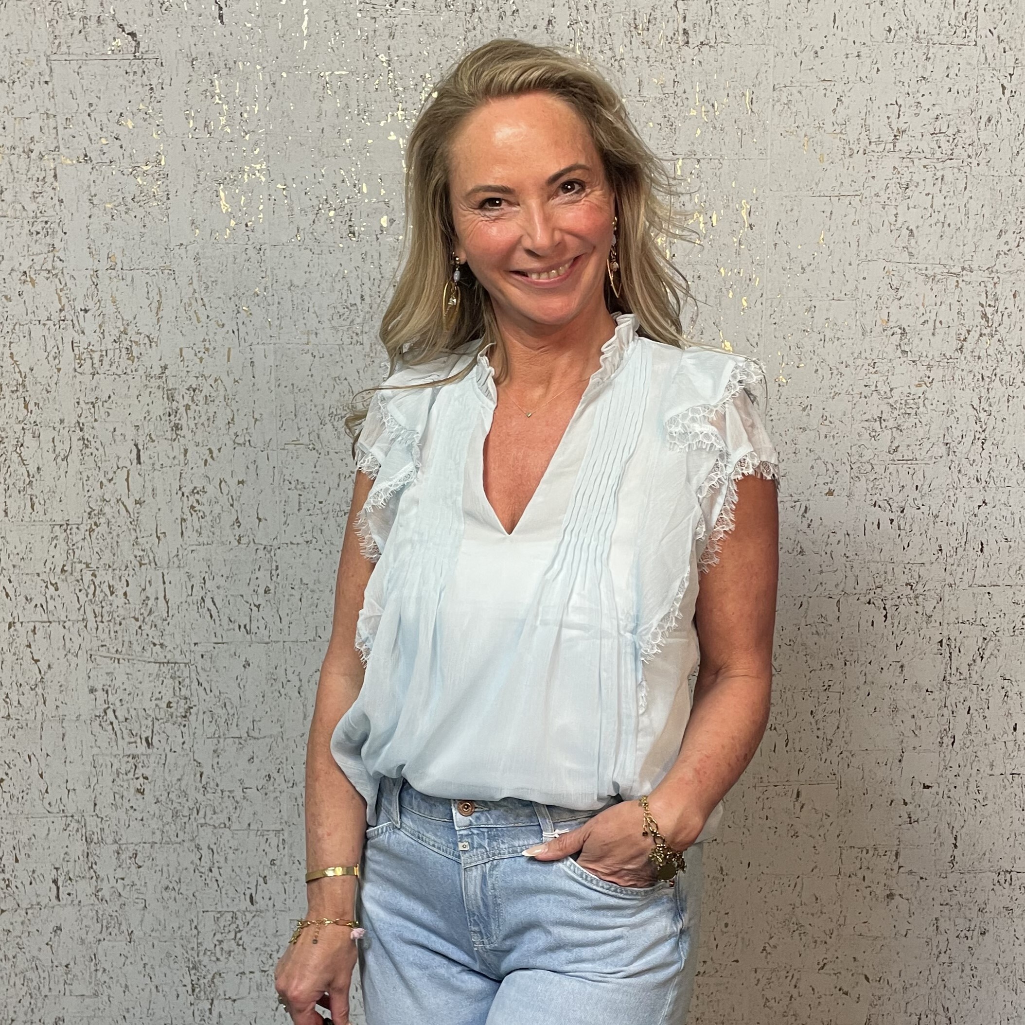Top Geplooid Lichtblauw