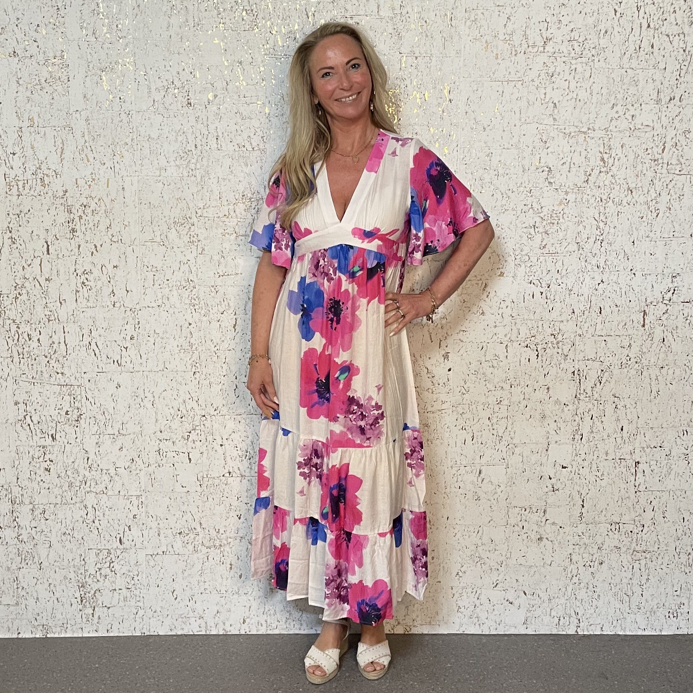 Jurk Bloemenprint Roze-Blauw
