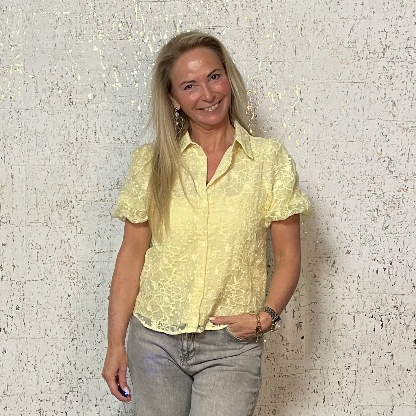 Blouse Bloemenstructuur Geel