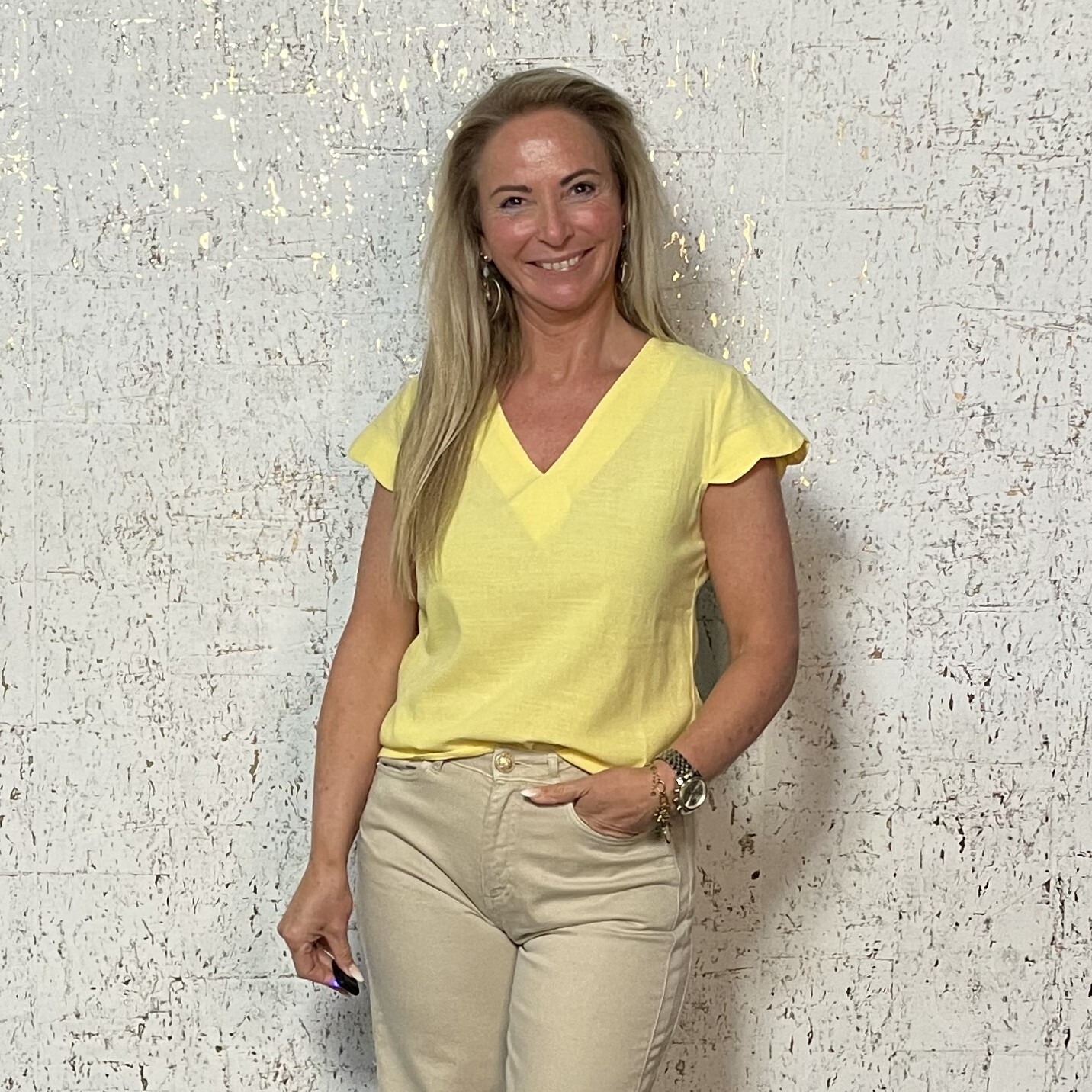 Top Kantdetail Rug Geel