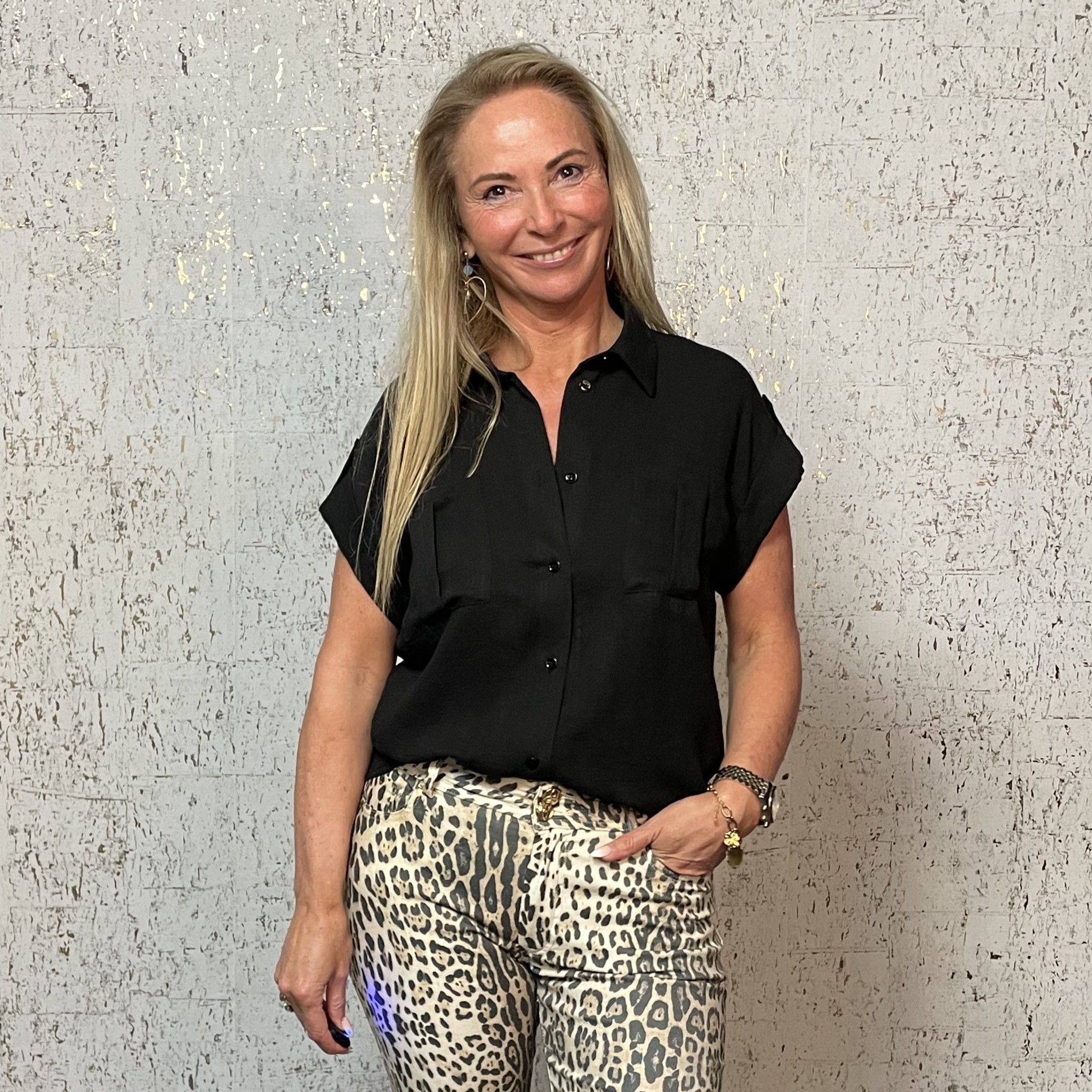 Blouse Linnenlook Zwart
