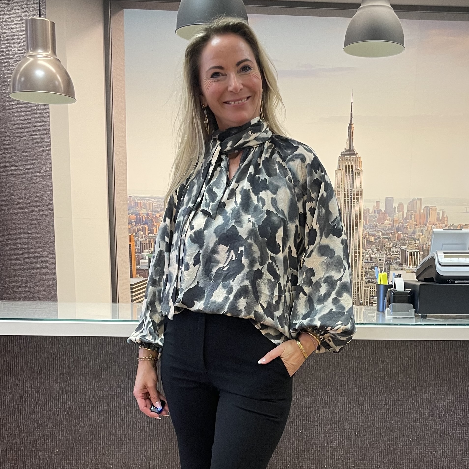 Blouse Met Print En Sjaaltje Zwart Grijs