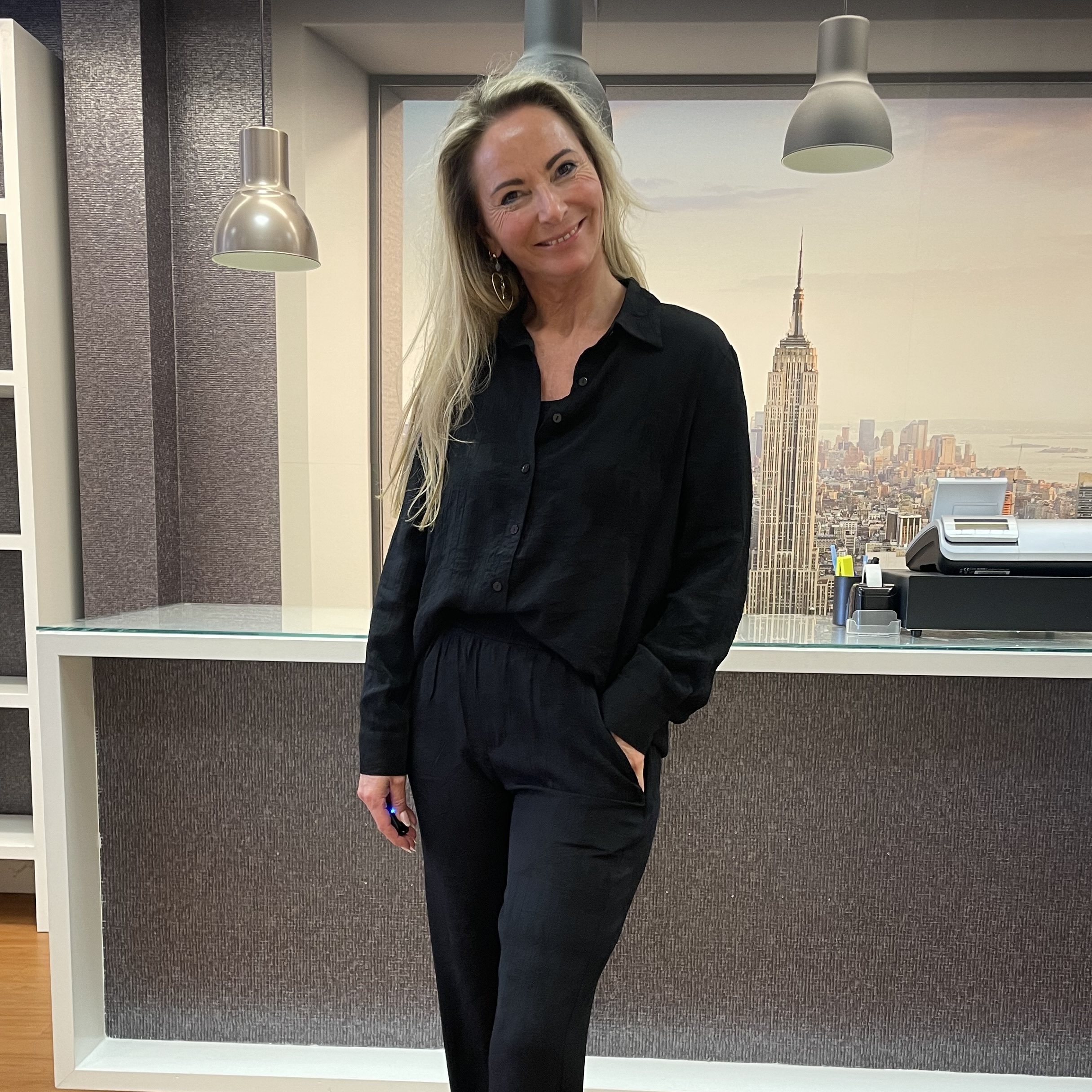 Blouse Kreukstructuur En Bladerenmotief Zwart