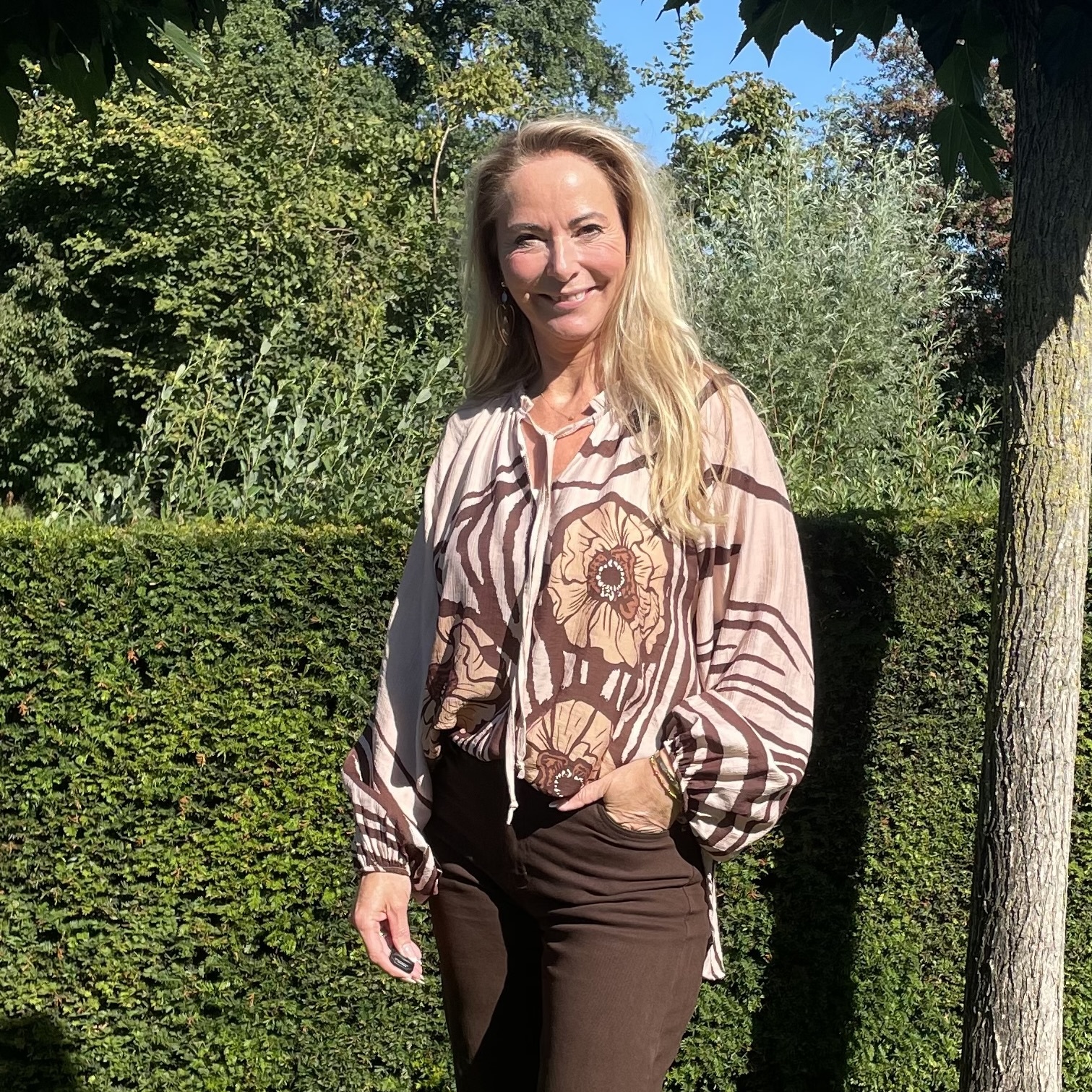 Blouse Bloemen En Strepen Beige