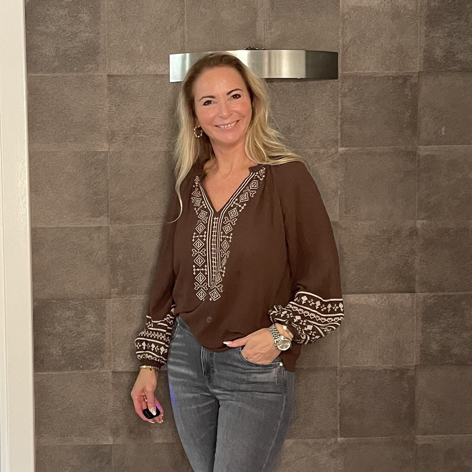 Top B6169 Borduursel Marron