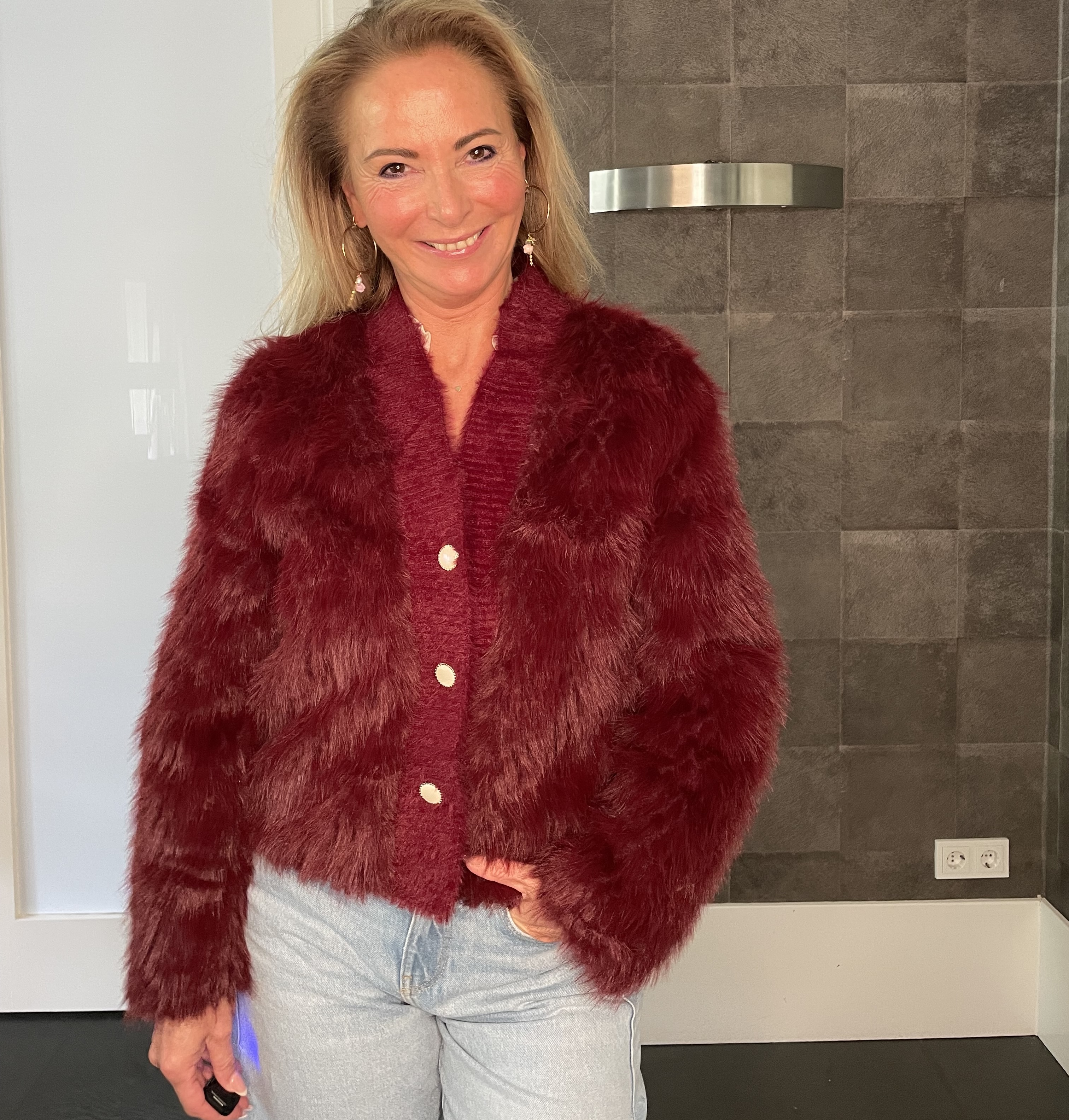 Jas MV069 Faux Fur Bordeaux