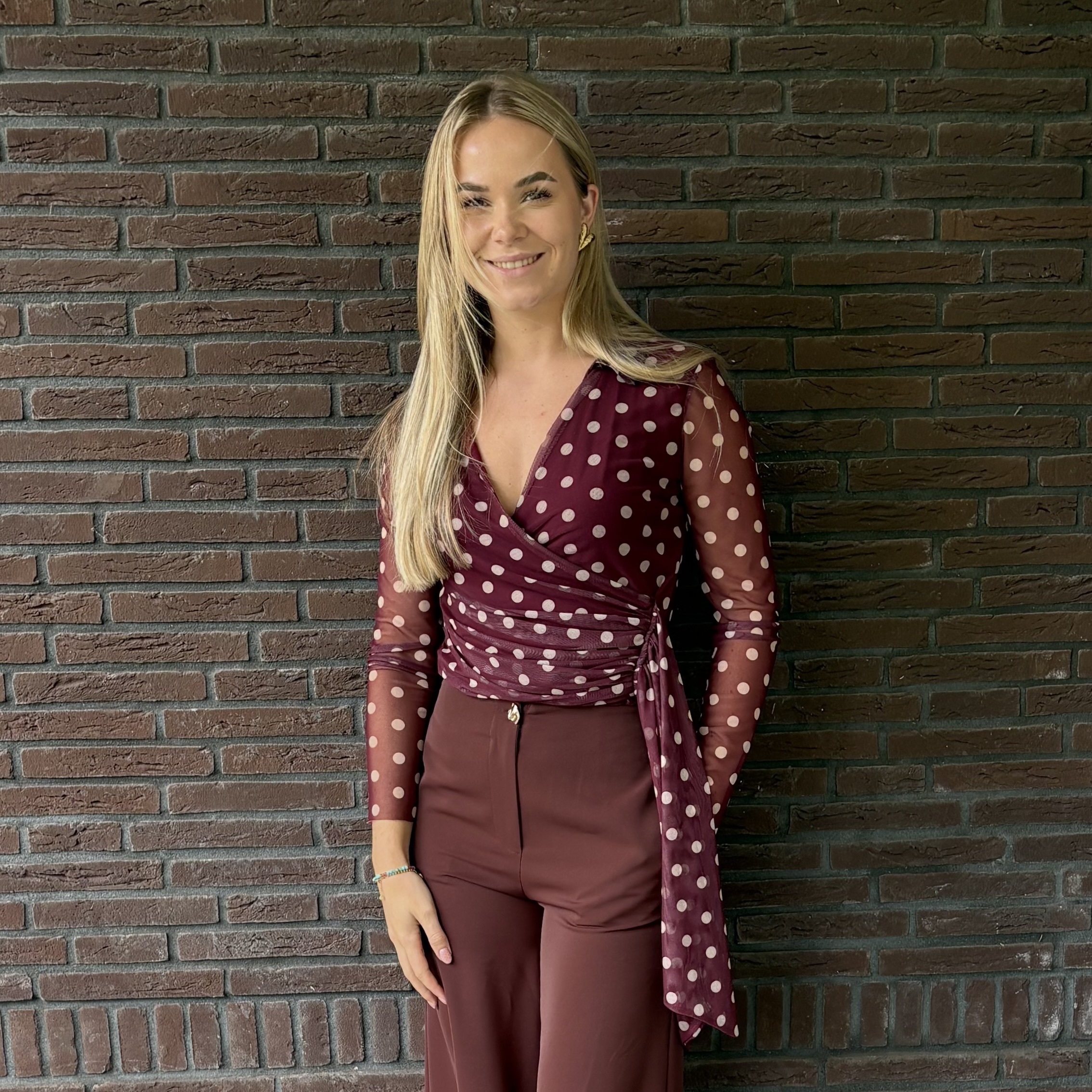 Top Mesh Stippen Bordeaux