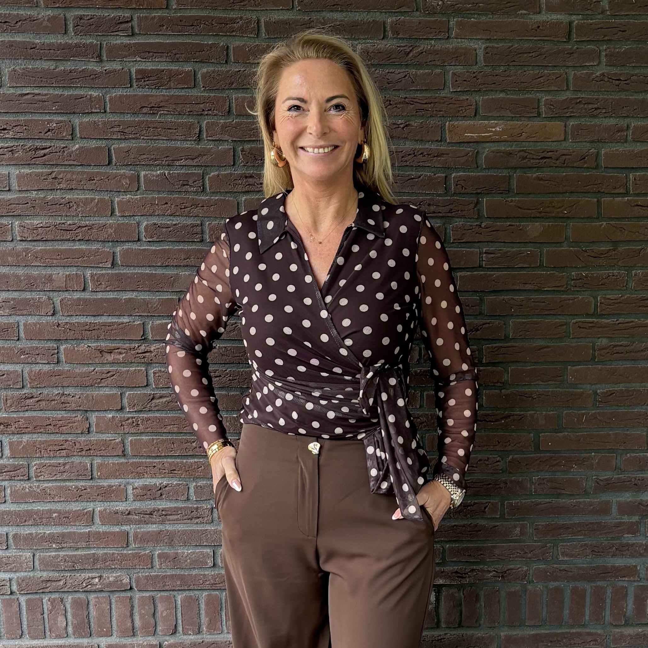 Top Mesh Stippen Bruin